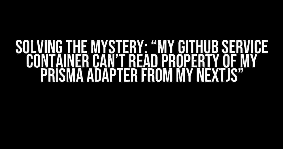 Solving the Mystery: “My GitHub Service Container Can’t Read Property of My Prisma Adapter from My NextJS”